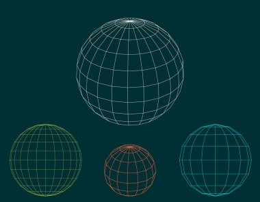 Küre tel çerçeve kümesi. Vektör anahat çizim.