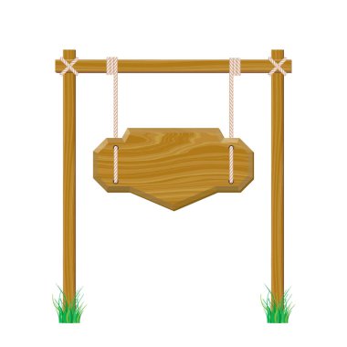 İpte asılı boş ahşap tabela. 