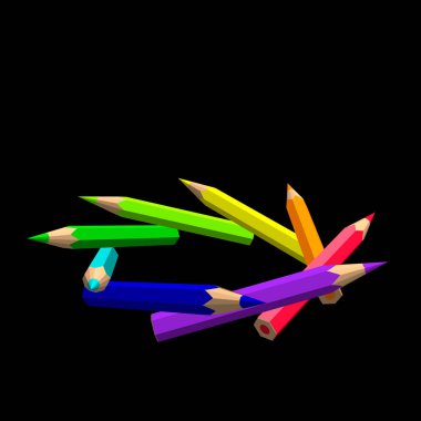 Renkli kalemler. Siyah arka plan üzerine izole.