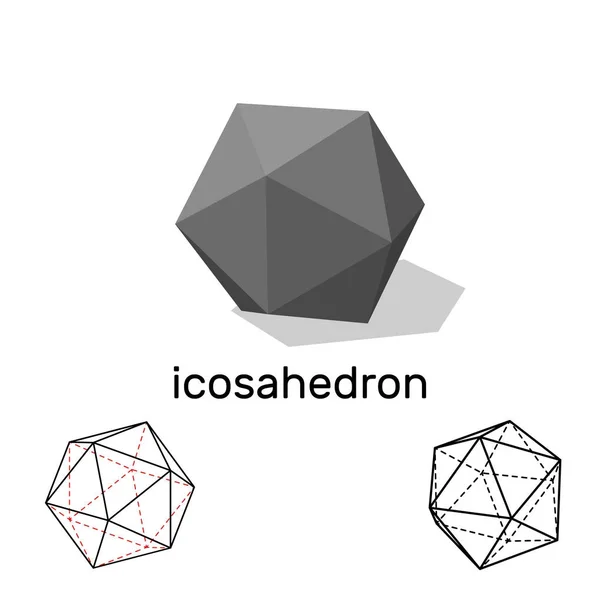 Icosaedro. Forma geométrica. Aislado sobre fondo blanco. Vect. — Vector de stock
