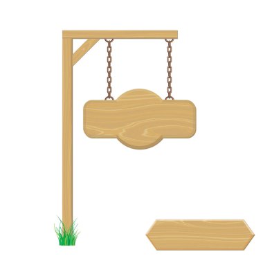 Boş ahşap tabela zinciri üzerinde asılı. Beyaz backg izole