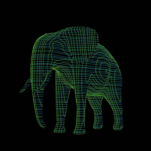 Elefante rayado abstracto. Aislado sobre fondo negro.Vector o — Archivo Imágenes Vectoriales