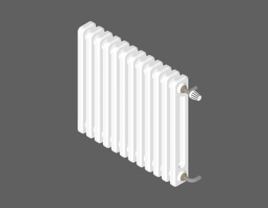 Radyatör Isıtma. Gri arka plan üzerinde izole. 3D vektör illustr