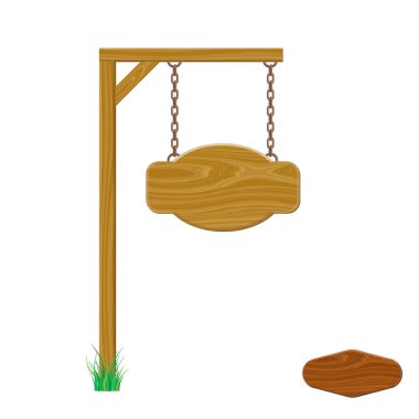 Boş ahşap tabela zinciri üzerinde asılı. Beyaz backg izole