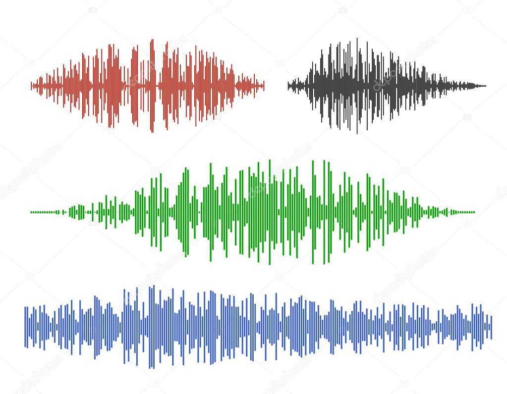 Various sound waves. Isolated on white background. Vector illust