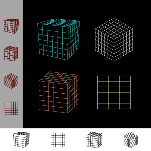 Набір кубічних каркасів. Векторна контурна ілюстрація . — стоковий вектор