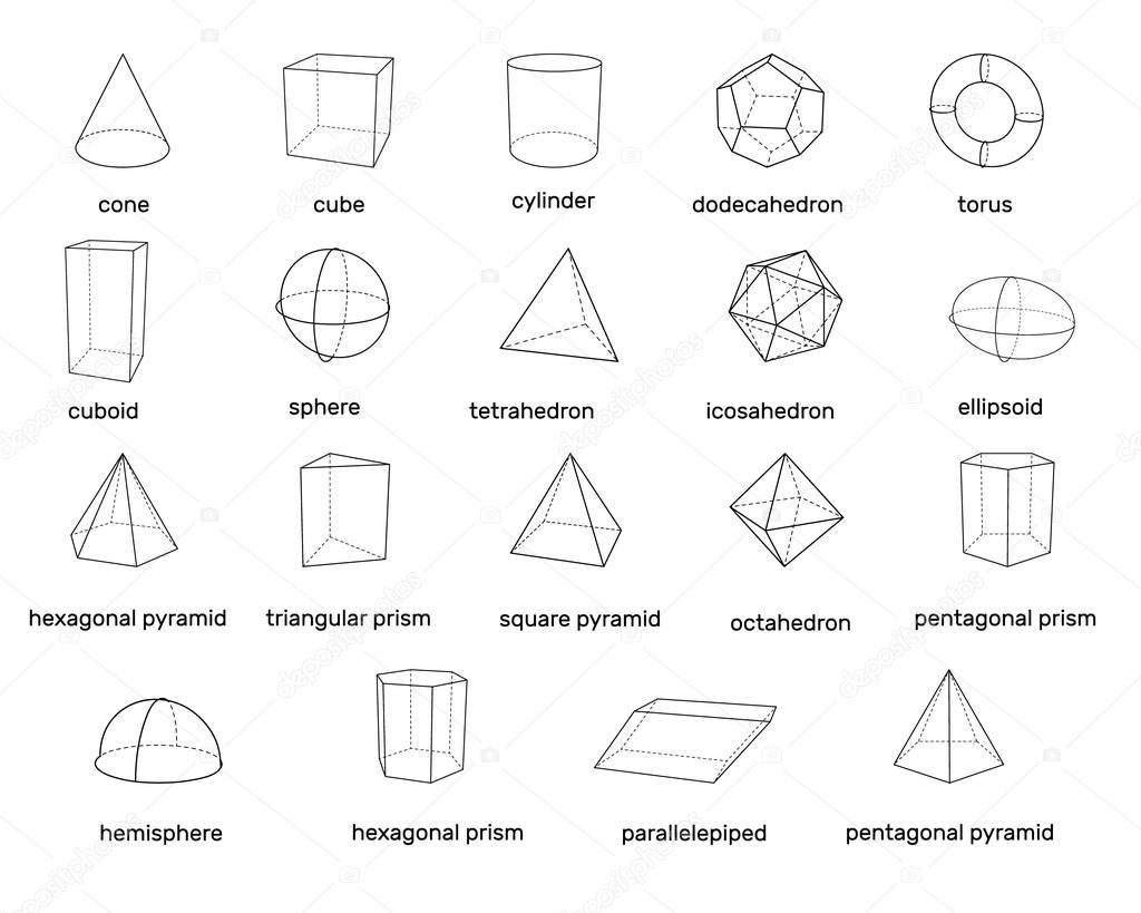 Basic 3d geometric shapes. Isolated on white background. Vector 