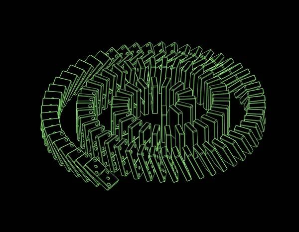 Spirale fallender Dominosteine. isoliert auf schwarzem Hintergrund. — Stockvektor