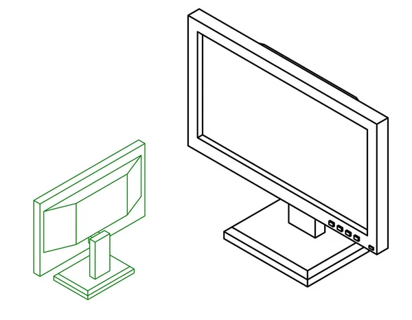 Számítógép-monitor ikon. Elszigetelt fehér background. Vektor outl — Stock Vector