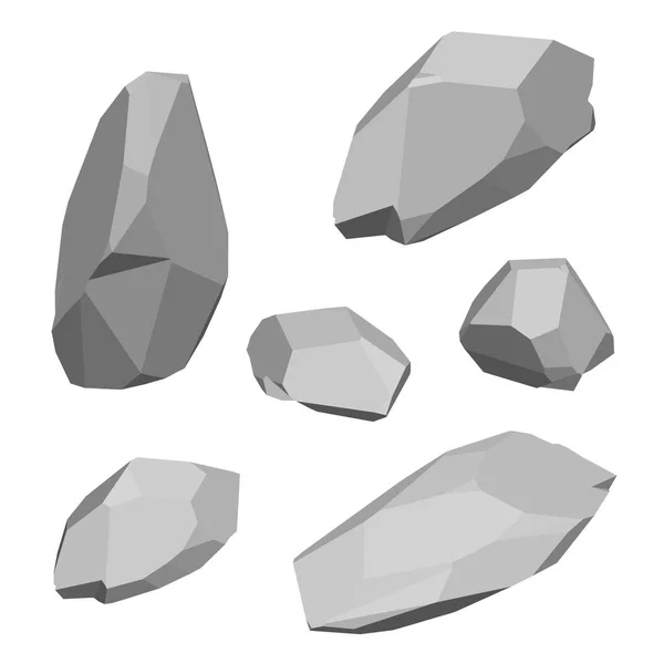 多角形の石を設定します。白い背景上に分離。等尺性を争う — ストックベクタ