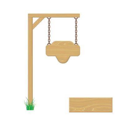 Boş ahşap tabela zinciri üzerinde asılı. Beyaz backg izole