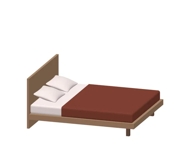 Moderna cama doble. Aislado sobre fondo blanco. 3d Vector illus — Vector de stock