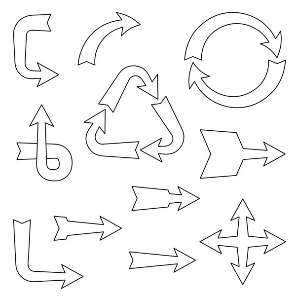 Arrow sign set. Aislado sobre fondo blanco. Esquema vectorial enfermo — Vector de stock