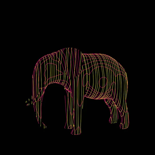 Elefante rayado abstracto. Aislado sobre fondo negro. Vector — Vector de stock