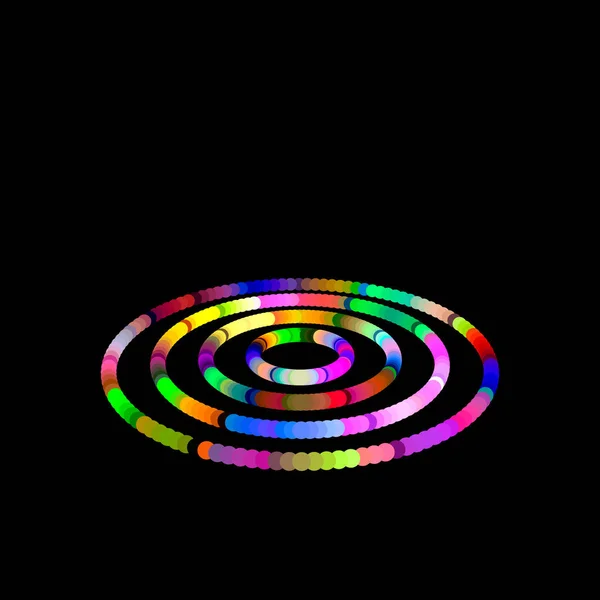Kroužky od tečky. Izolované na černém pozadí. Světelnosti efekt. — Stockový vektor