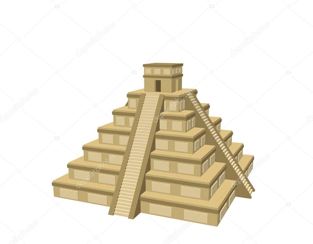 Mayan pyramid. Isolated on white background. 3d Vector illustrat