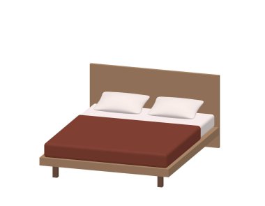 Modern Çift Kişilik Yatak. Beyaz arka plan üzerinde izole. 3D vektör illus