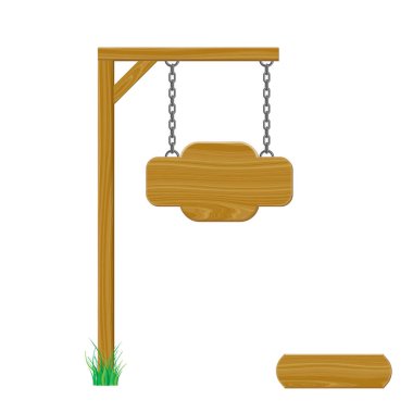 Boş ahşap tabela zinciri üzerinde asılı. Beyaz backg izole