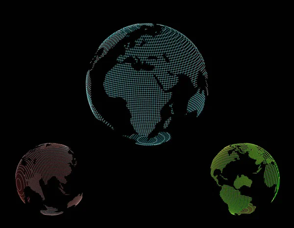 Abstract striped world globe set. Vector outline illustration. — Stock Vector
