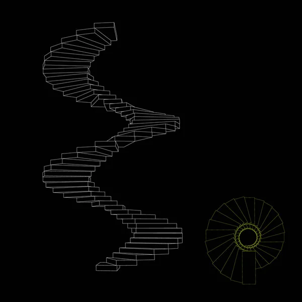 Escadaria em espiral. Isolado em fundo preto. Vector outli — Vetor de Stock