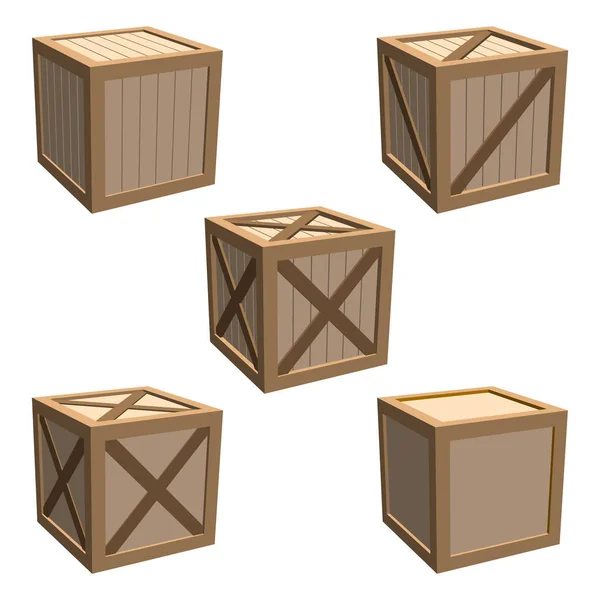 Dřevěný box setu. Izolované na bílém pozadí. 3D vektor Rozmr — Stockový vektor