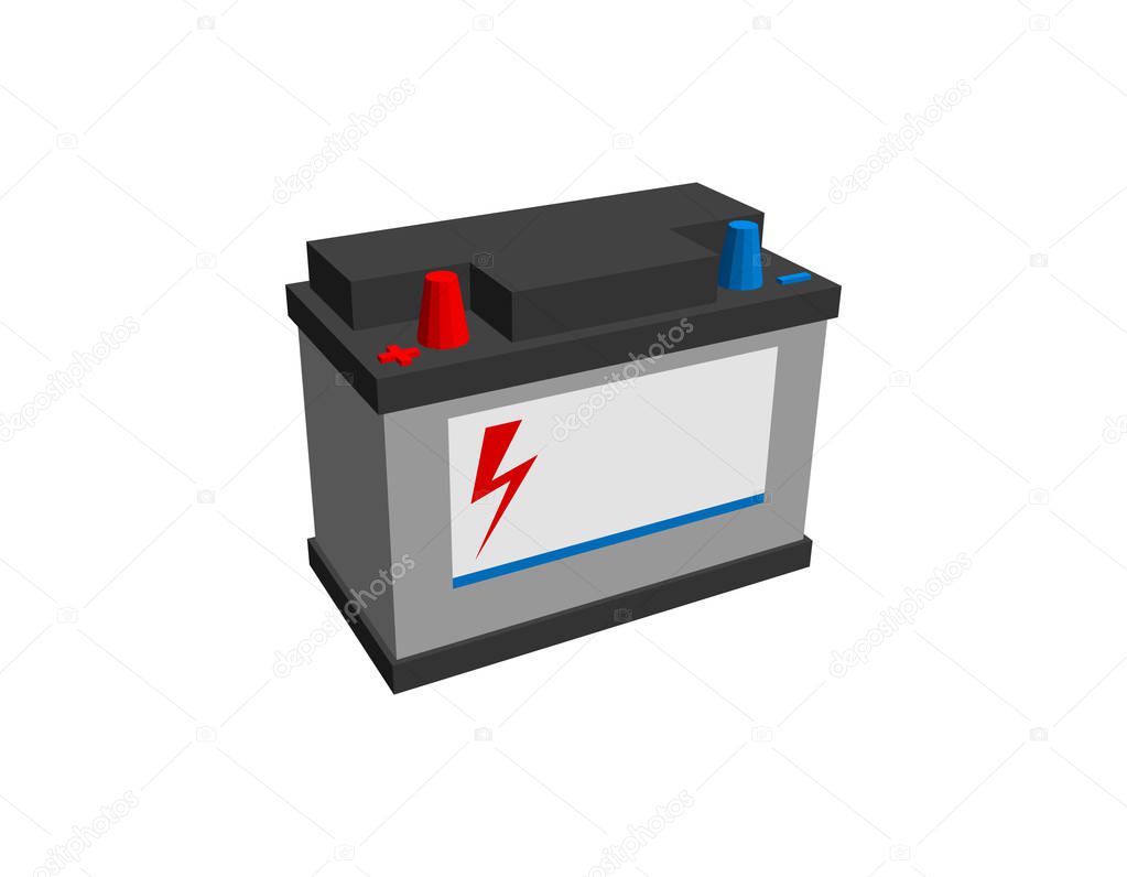 Car accumulator battery. Isolated on white background. 3d Vector