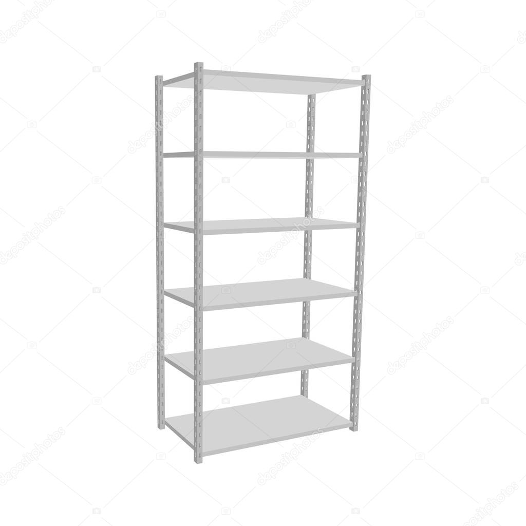 Metal shelving unit. Isolated on white background. 3d Vector ill