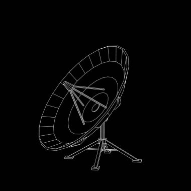 Uydu çanak anten. Siyah arka plan üzerine izole. Vektör dışarı