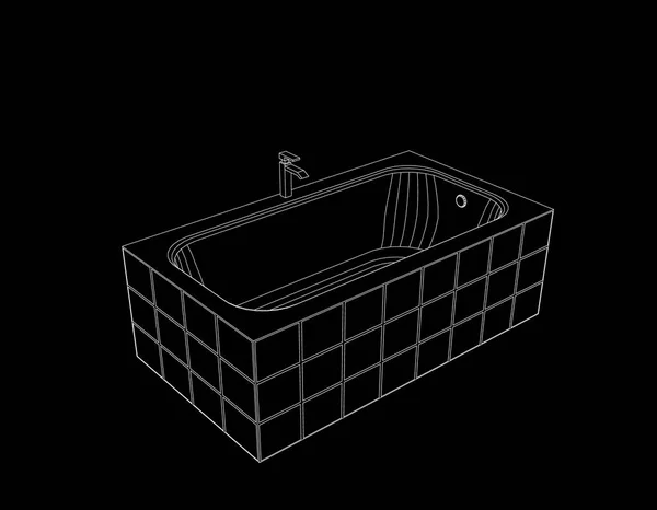 Moderne badkuip. Geïsoleerd op zwarte achtergrond. Vector overzicht ziek — Stockvector