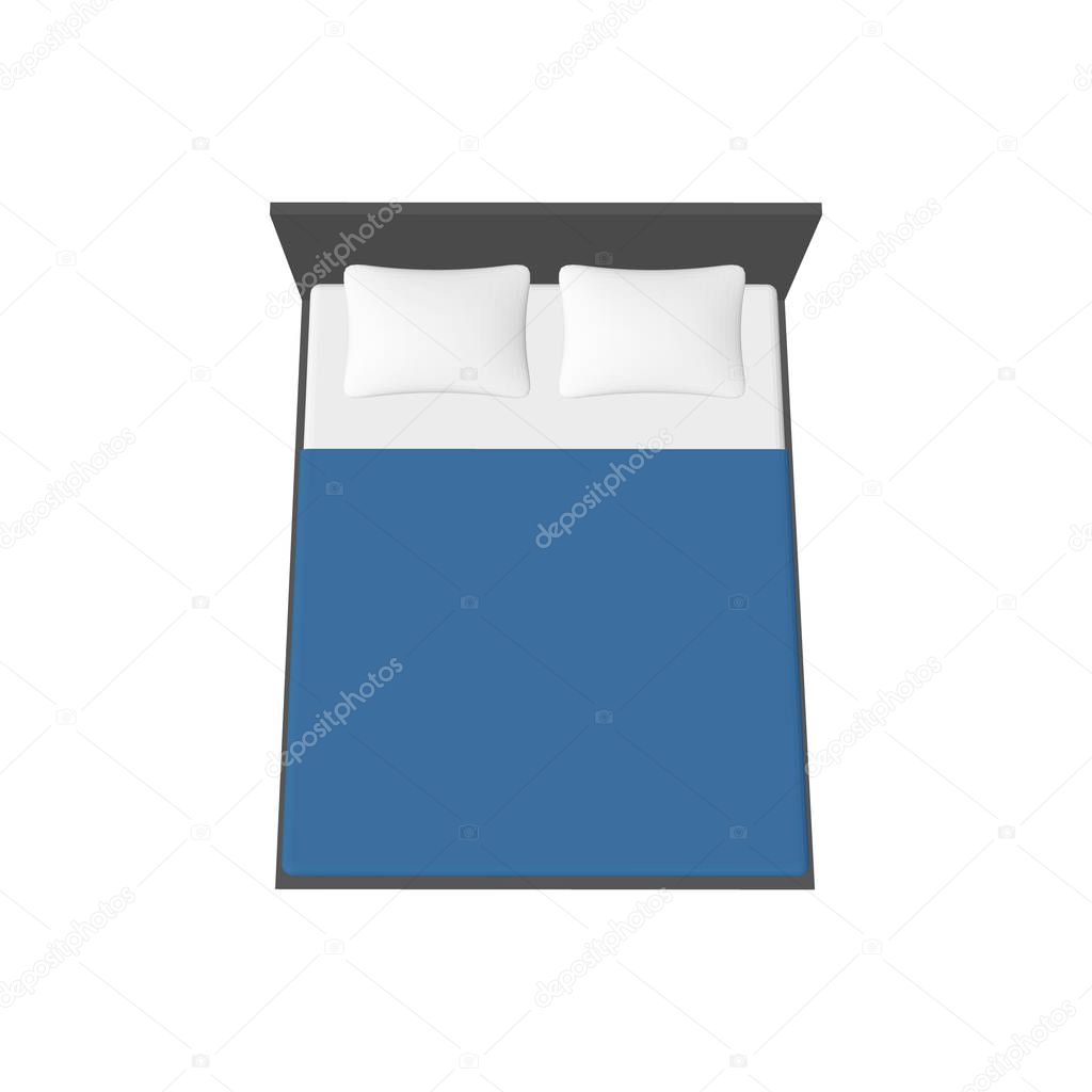 Modern double bed. Isolated on white background. 3d Vector illus