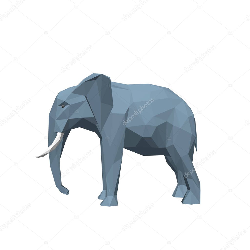 Polygonal elephant. Isolated on white background. 3D Vector illu