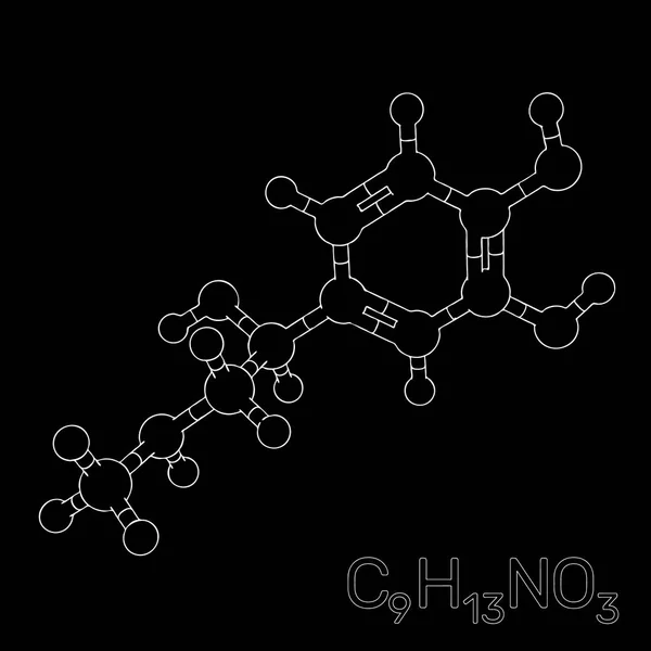 Adrenalin modell molekula. Elszigetelt, a fekete háttér. Vektor — Stock Vector