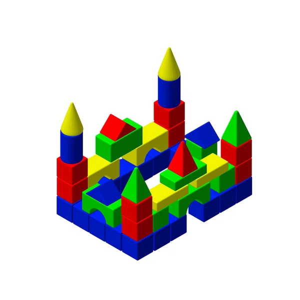 Burg aus Spielzeugbausteinen. Vektor bunte Illustration.iso — Stockvektor