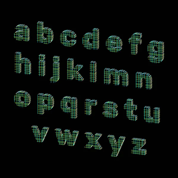Alphabet letters of lines. Vector outline illustration. Dimetric — Stock Vector