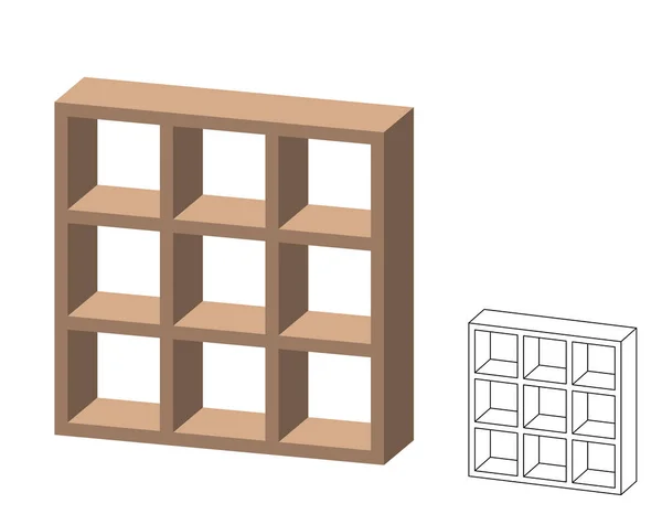 Uma estante vazia. Isolado em fundo branco. 3d vetor illustra — Vetor de Stock
