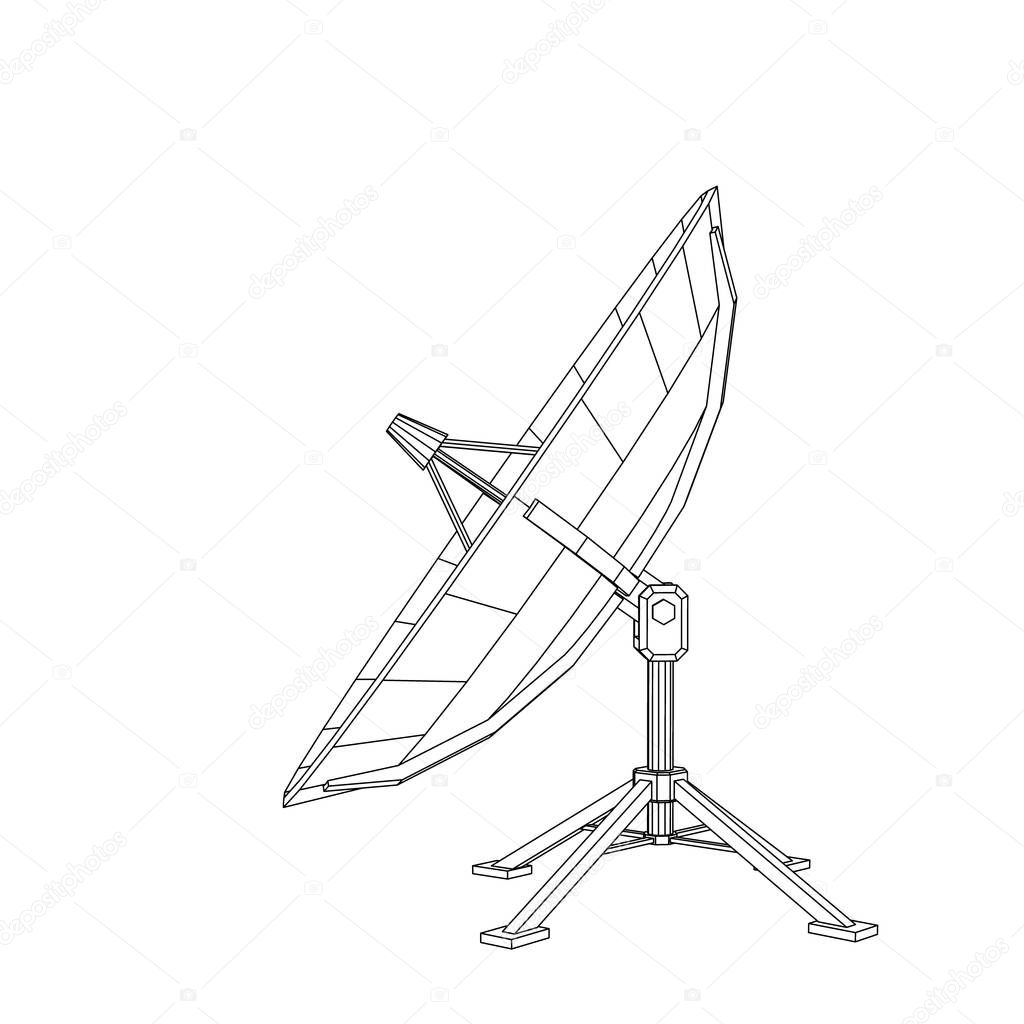 Satellite dish antenna. Isolated on white background. Vector out