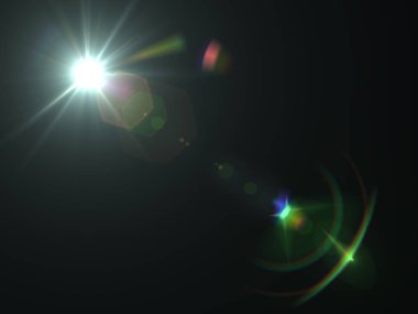 Koyu arka plan üzerinde lens flare etkisi. Dijital illüstrasyon.