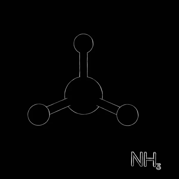 암모니아 모델의 분자 검은 배경에 고립. 스케치 병 — 스톡 사진