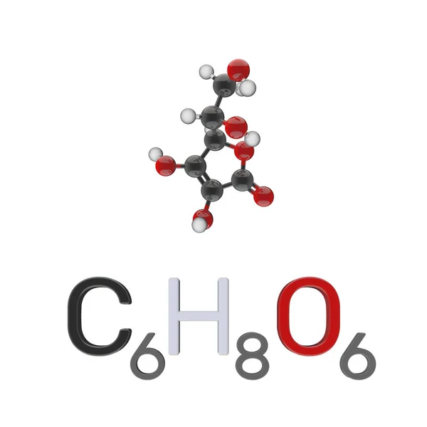 Molécula modelo de ácido ascórbico. Aislado sobre fondo blanco . — Foto de Stock