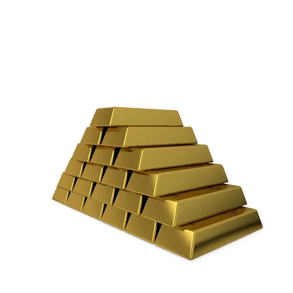 Pyramida z zlaté cihly. Izolované na bílém. 3D vykreslování illustr — Stock fotografie