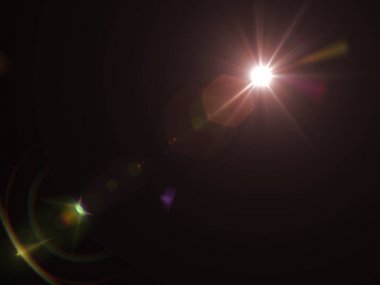 Koyu arka plan üzerinde lens flare etkisi. Dijital illüstrasyon.