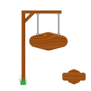 Boş ahşap tabela zinciri üzerinde asılı. Beyaz backg izole