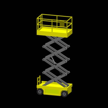 Makas platform kaldır. Siyah background.3d vektör izole ben
