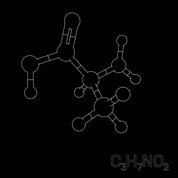 Molécula modelo de alanina. Isolado em fundo preto. Vector desligado — Vetor de Stock
