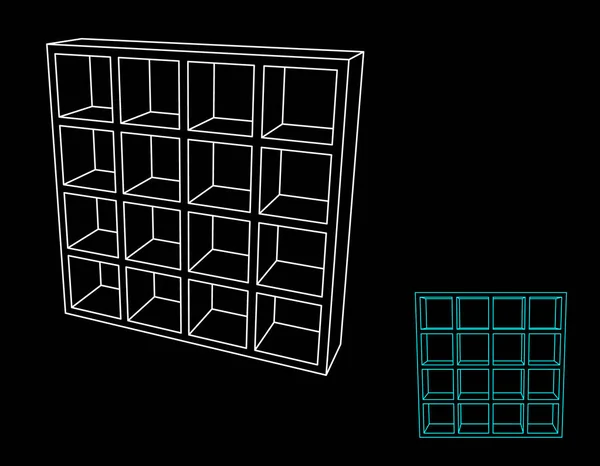 Estantería vacía. Aislado sobre fondo negro. Esquema vectorial enfermo — Vector de stock