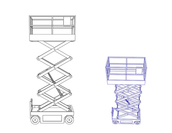 Plataforma elevadora de tijeras. Aislado sobre fondo blanco.Vector outl — Archivo Imágenes Vectoriales