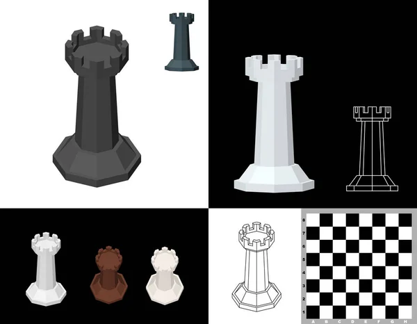 Torre degli scacchi impostata. Illustrazione vettoriale 3d. Proiezione isometrica. Fr. — Vettoriale Stock