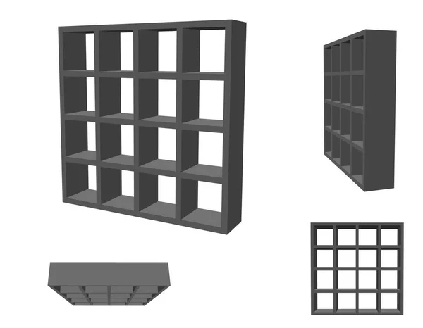 Leeres Bücherregal. isoliert auf weißem Hintergrund. 3D-Vektorillustration — Stockvektor