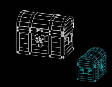 Ahşap göğüs kapalı. Vektör anahat çizim.