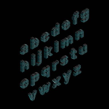 Alfabe harfleri satır. Vektör anahat çizim. Isometri